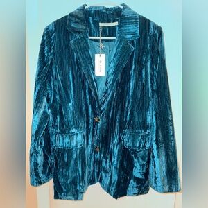 Ellison Teal Velvet Blazer Jacket - Women's
